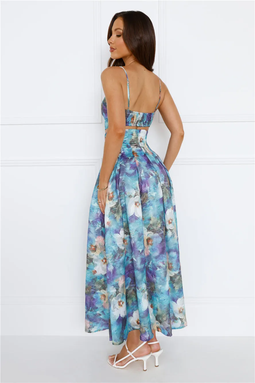 Unique Flare Maxi Skirt Blue