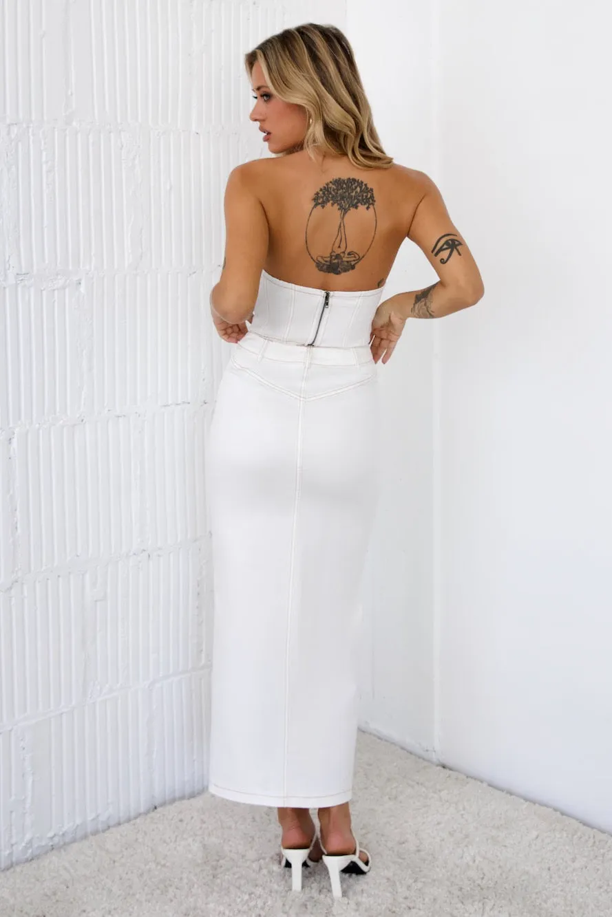 Trendsetter's Diary Denim Crop Top White