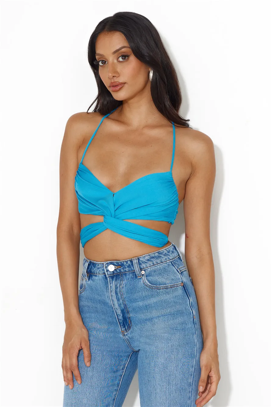 Festival Hours Halter Crop Top Blue