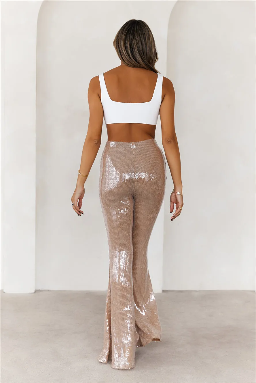 Grooving Sequin Wide Leg Pants Beige