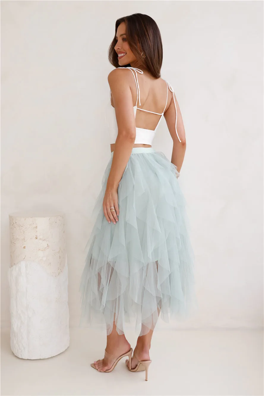 Twirl This Way Tulle Midi Skirt Sage