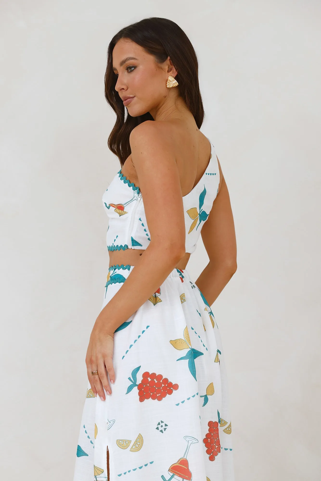 Citrus Squeeze One Shoulder Crop Top White