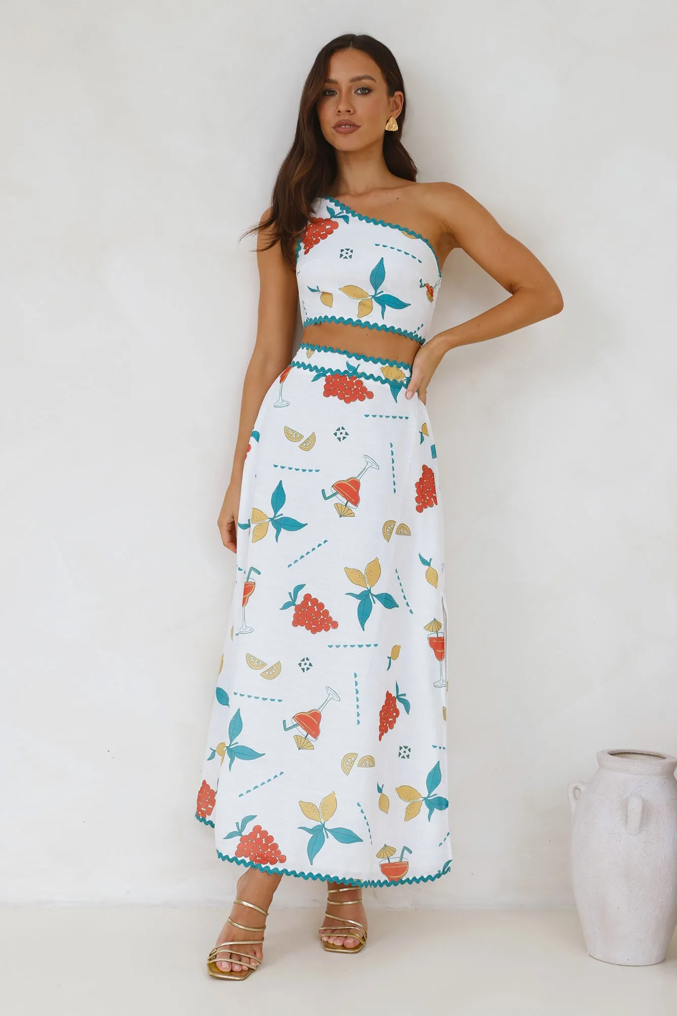 Citrus Squeeze One Shoulder Crop Top White