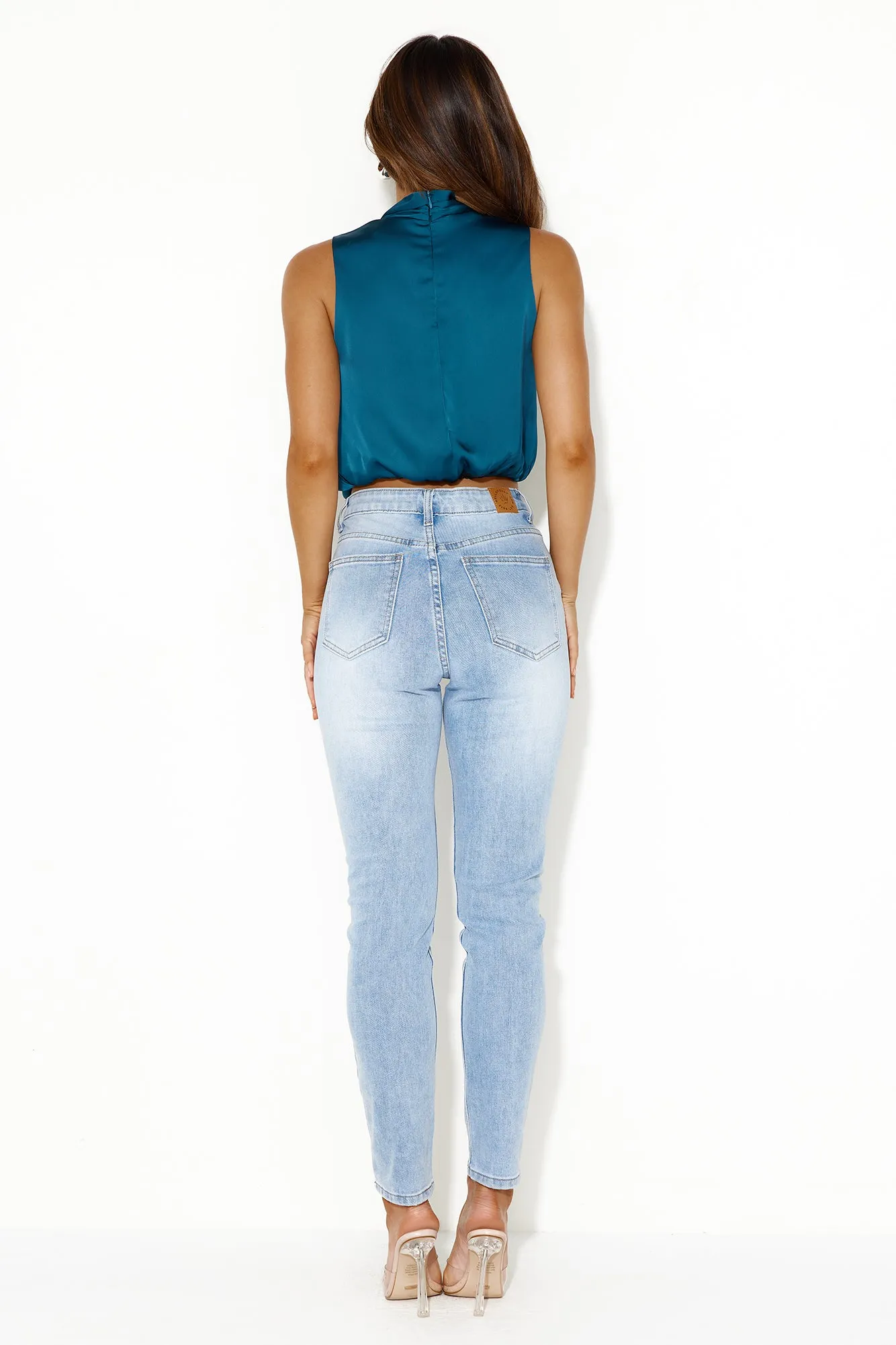 Parties After Work Satin Crop Top Teal