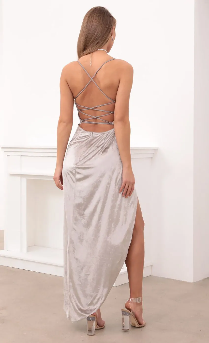Velvet Maxi Dress in Navy Blue