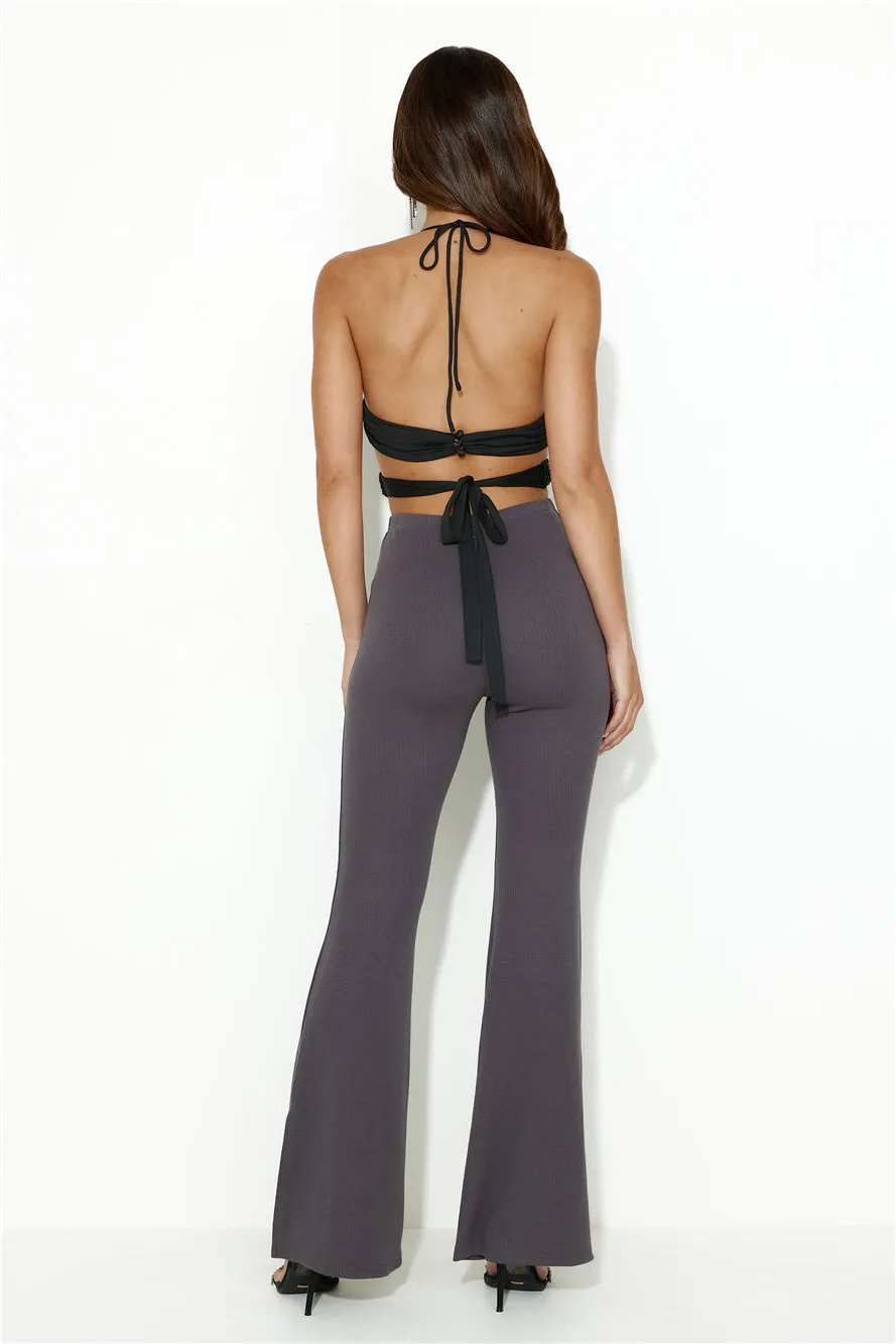 Fit To Flare Ribbed Pants Charcoal