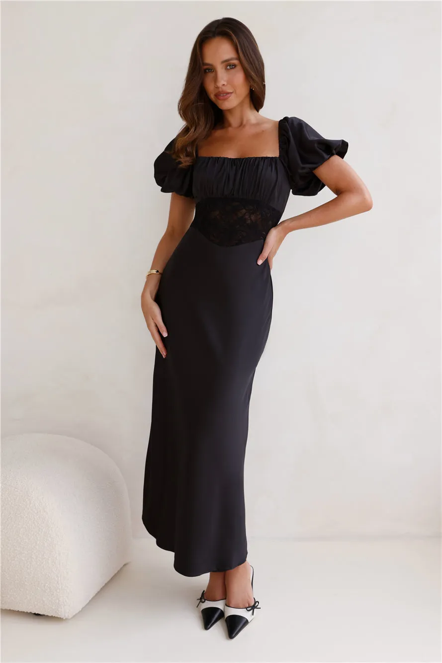 Connected By Love Satin Maxi Dress Black
