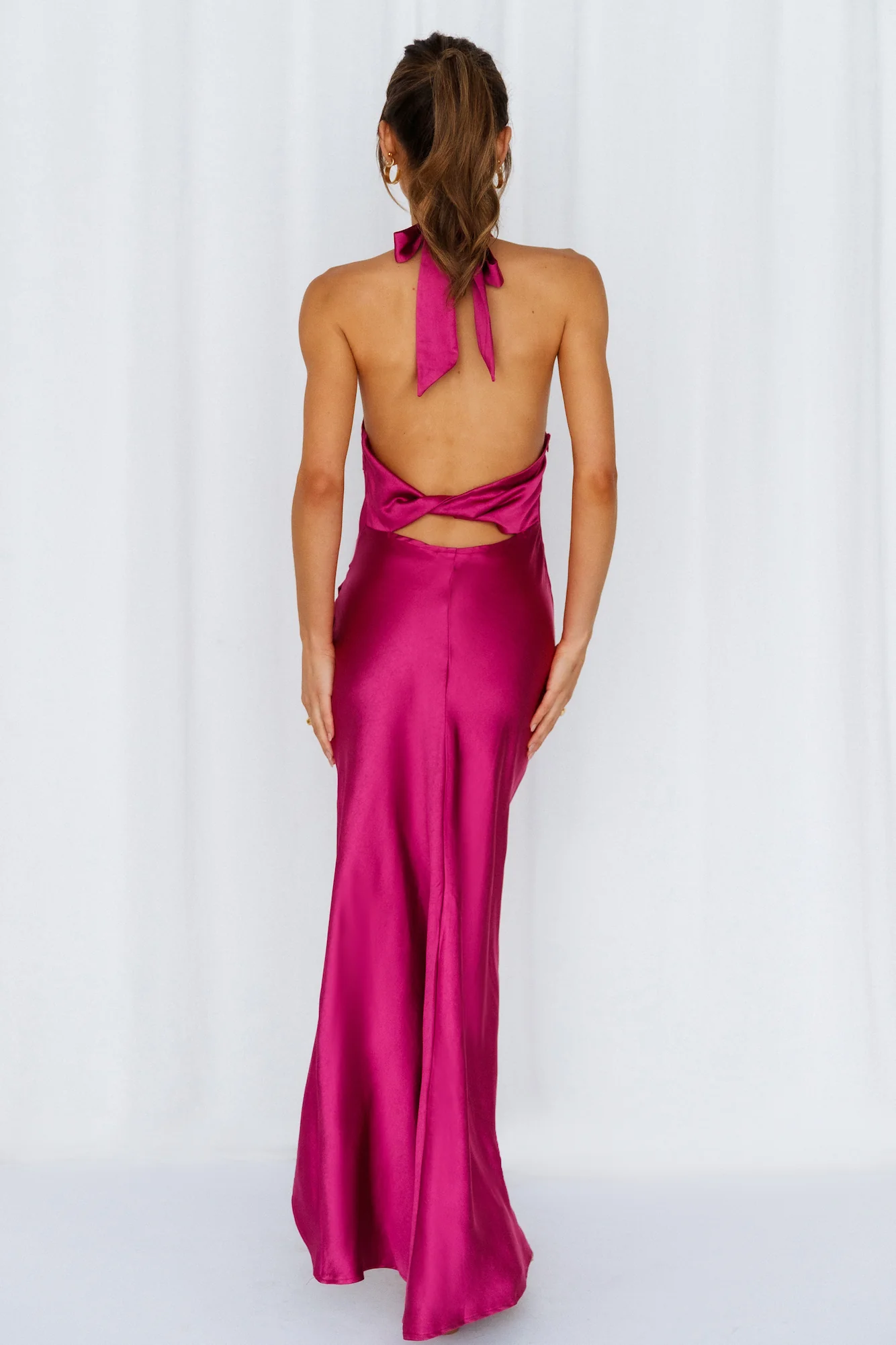 Light Minds Satin Midi Dress Fuchsia
