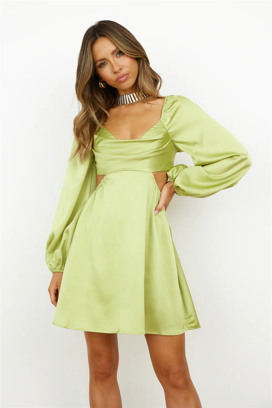 Done With You Satin Dress Lime