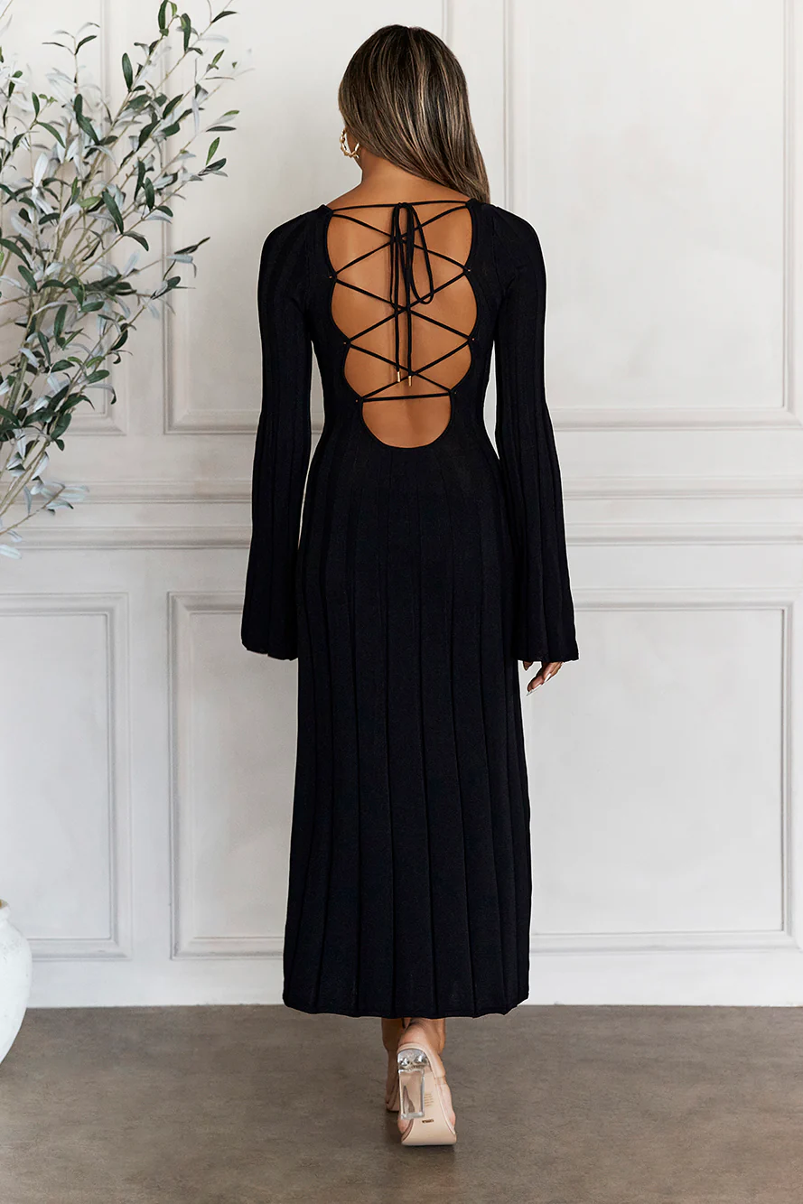 BEACNLADY Creating Icons Ribbed Long Sleeve Midi Dress Black