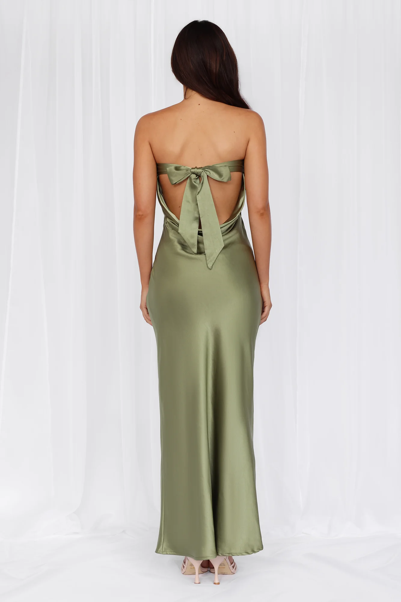 Beacnlady The Felicity Strapless Satin Maxi Dress Olive