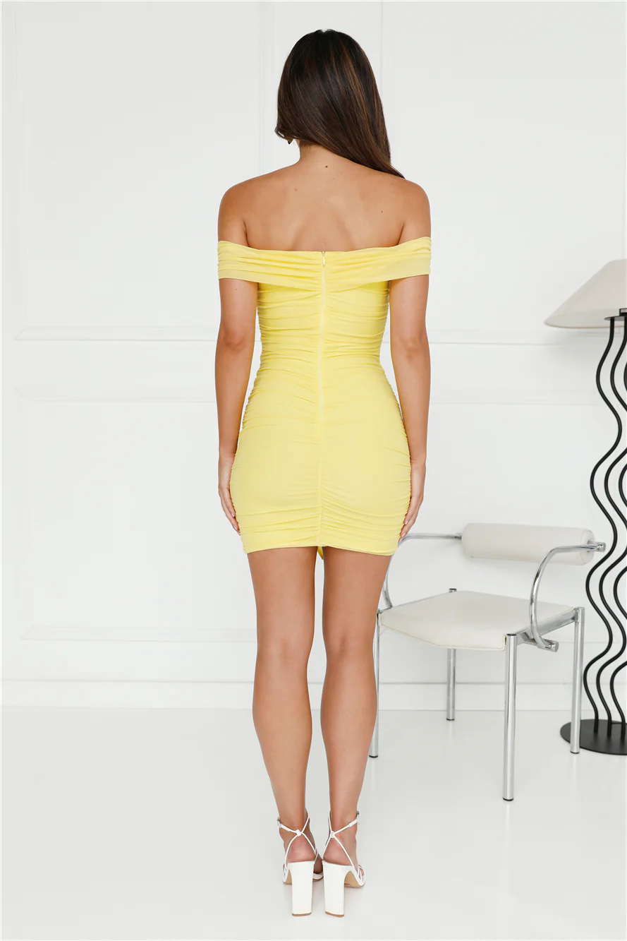 Darcy Doll Off Shoulder Mesh Mini Dress Yellow