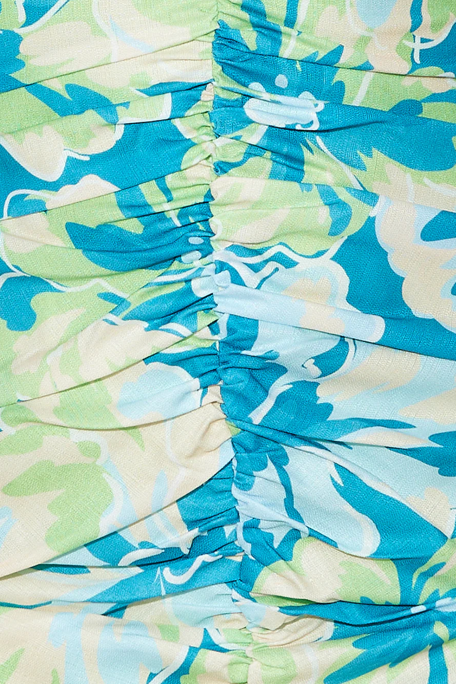 RUNAWAY Ashlyn Mini Dress Teal Floral