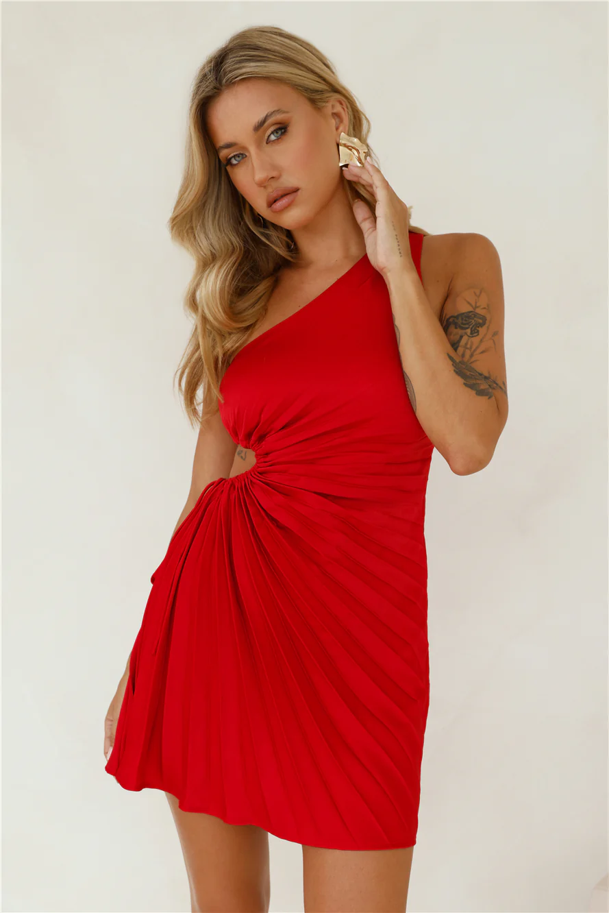 Full Of Wonder One Shoulder Mini Dress Red