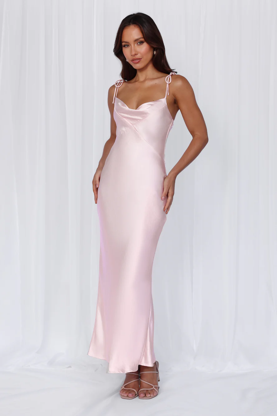 BEACNLADY The Penelope Cowl Satin Maxi Dress Pink