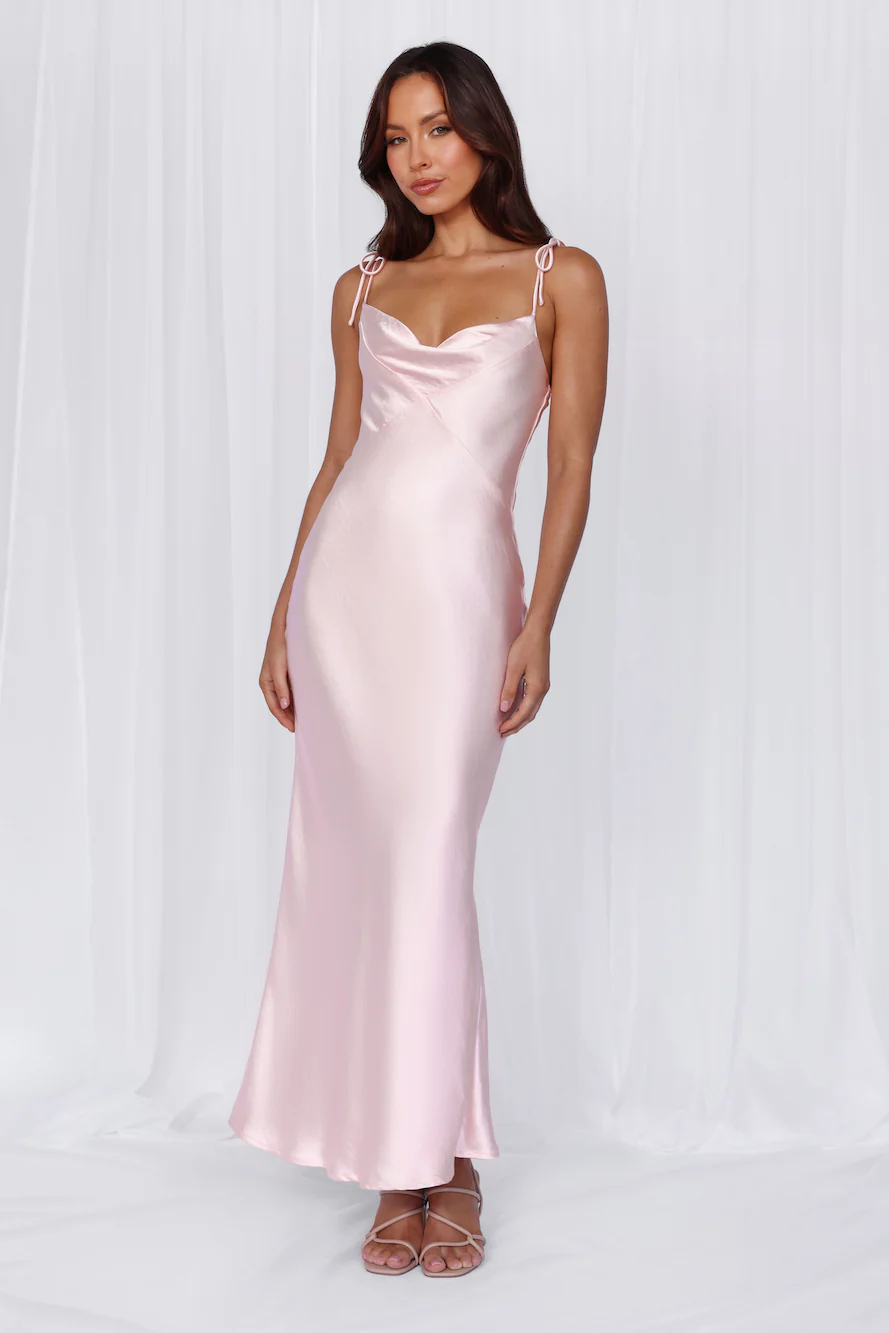 BEACNLADY The Penelope Cowl Satin Maxi Dress Pink