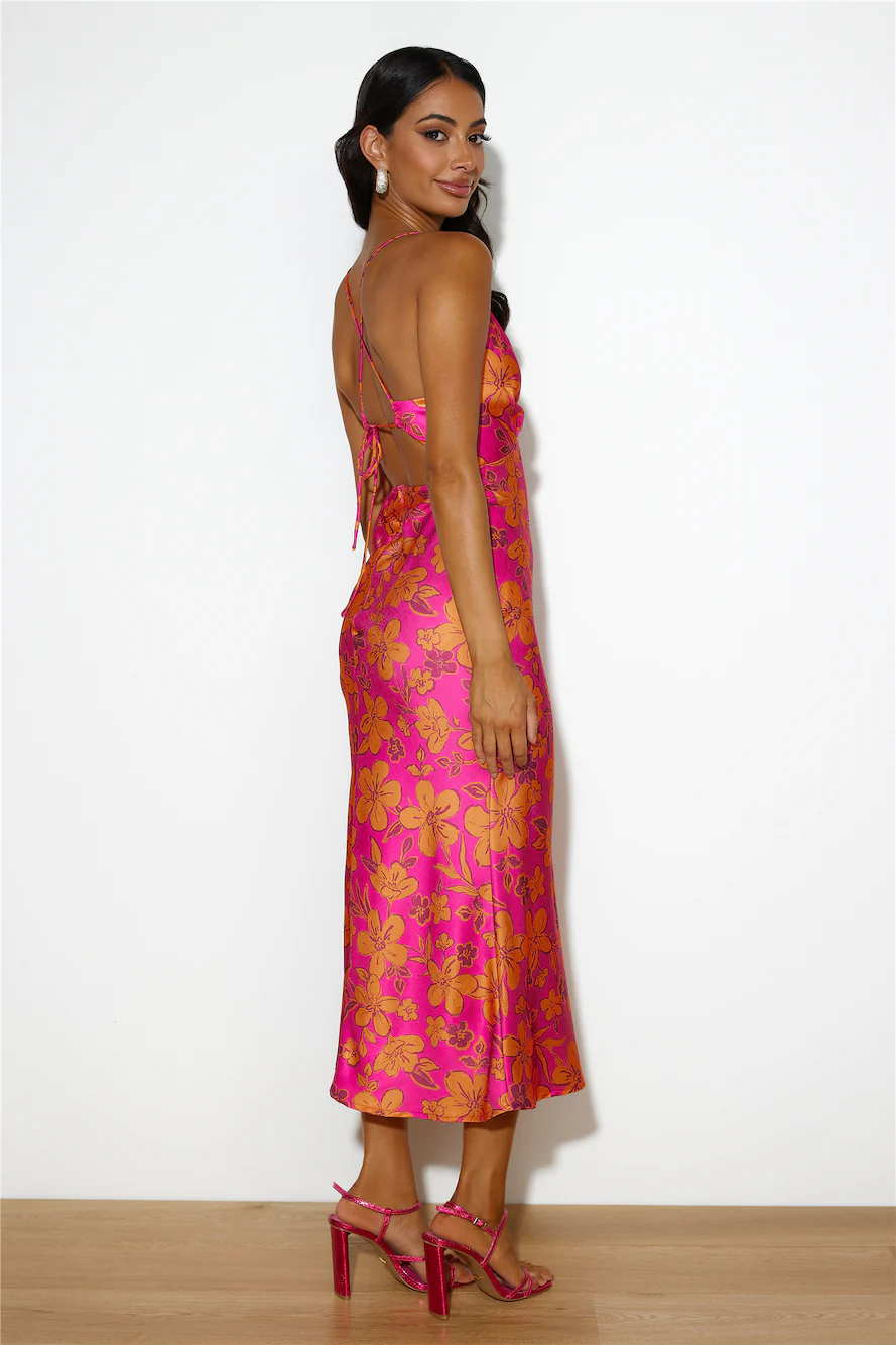 Florals On My Mind Satin Maxi Dress Pink