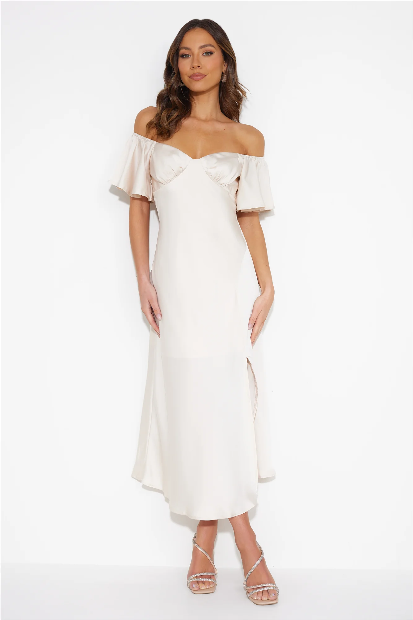 Romance In The Air Satin Midi Dress Ivory
