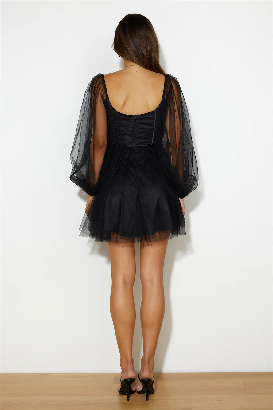 Pretty Snowflake Tulle Mini Dress Black