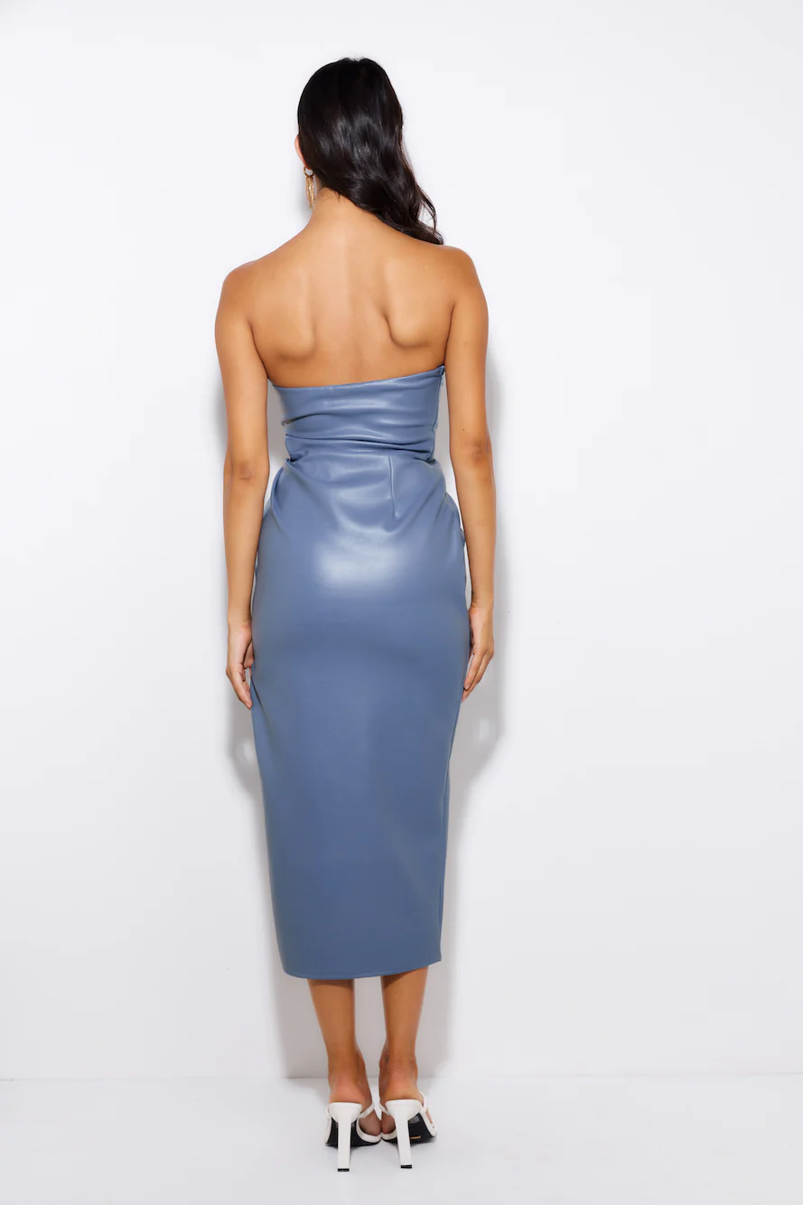 Set This Trend Faux Leather Midi Dress Midnight Blue