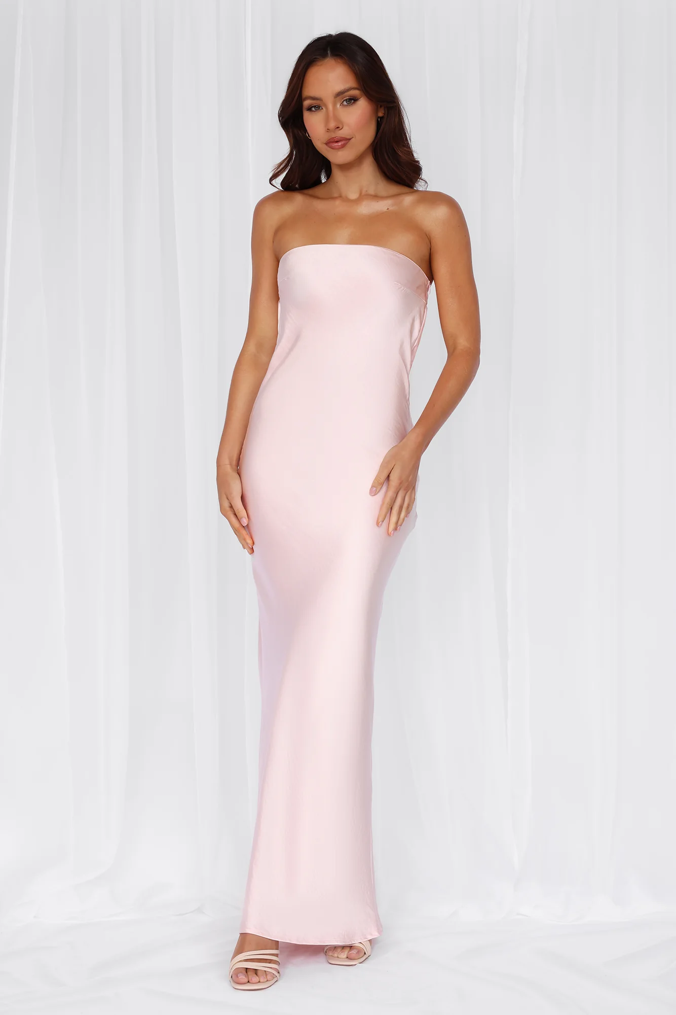 Beacnlady The Felicity Strapless Satin Maxi Dress Pink