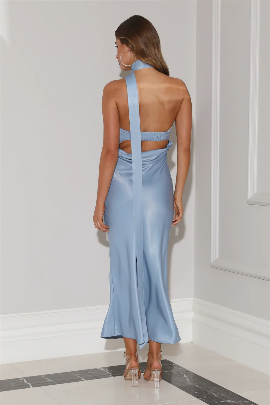 Stylish Queen Satin Maxi Dress Blue