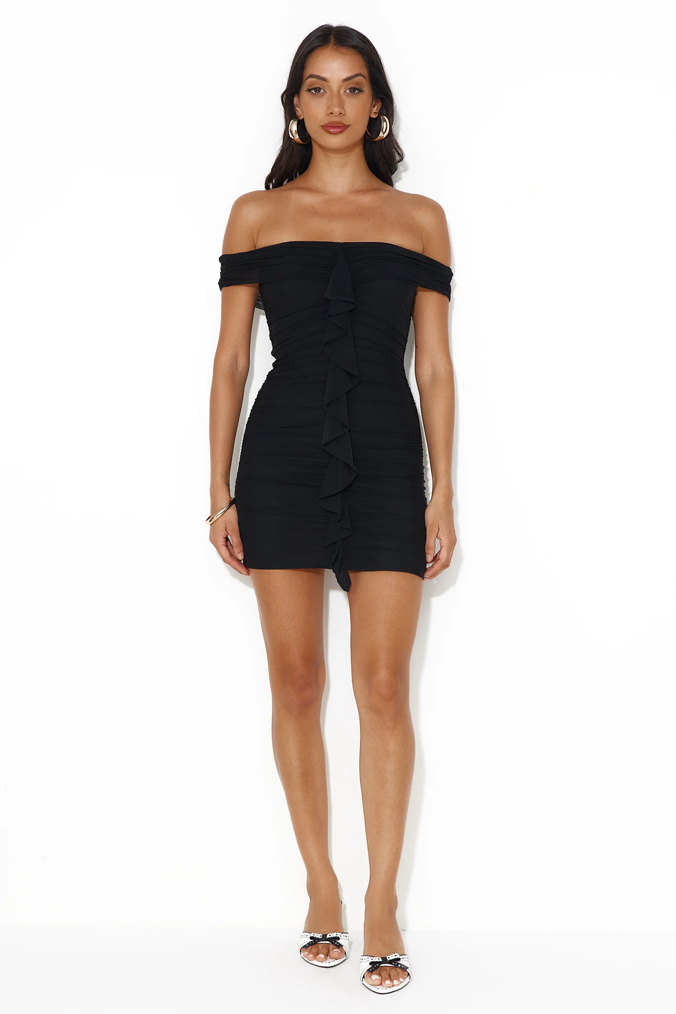 Darcy Doll Off Shoulder Mesh Mini Dress Black