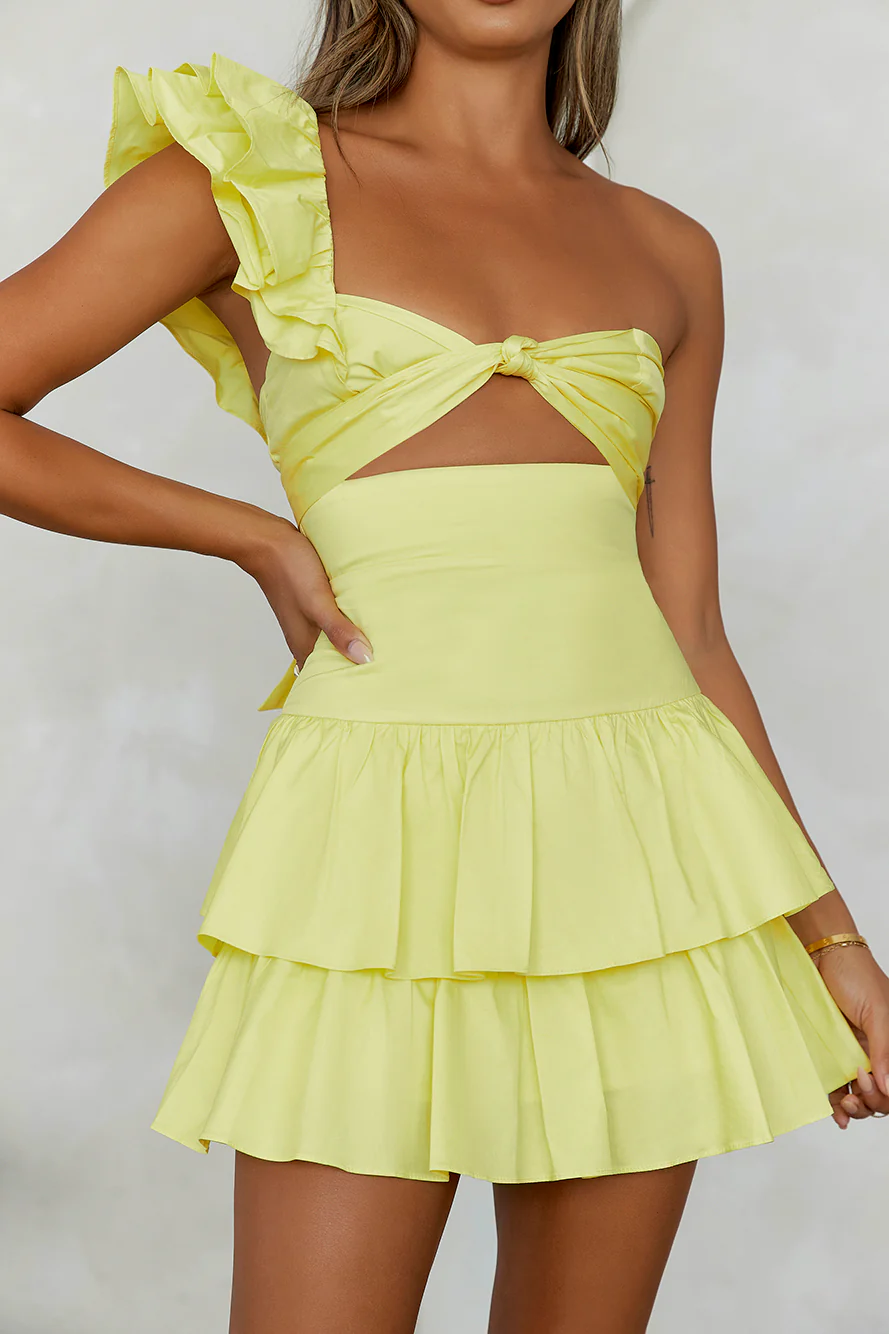 Beacnlady Ruffled Out Dress Yellow