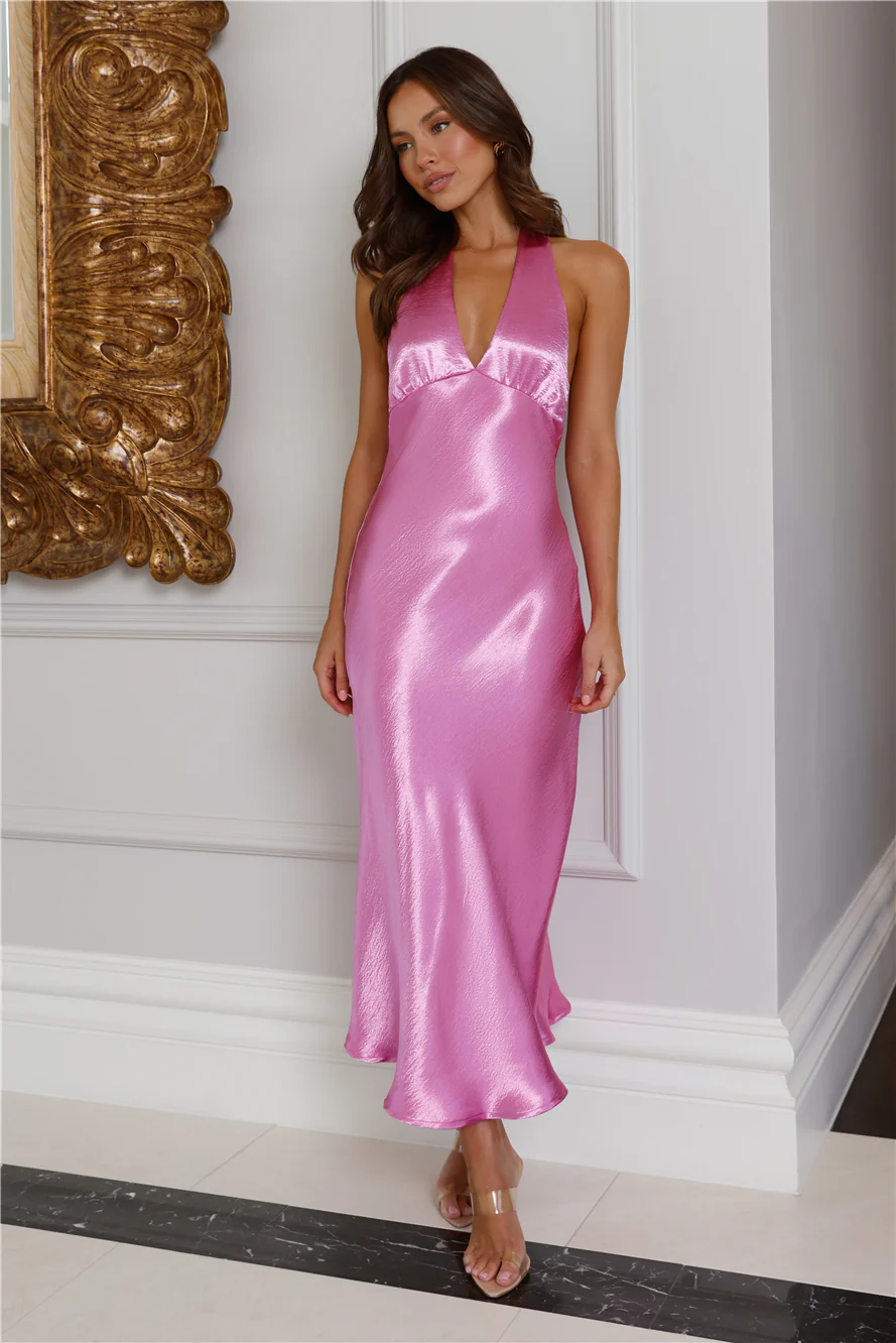 Pippa Satin Halter Midi Dress Purple