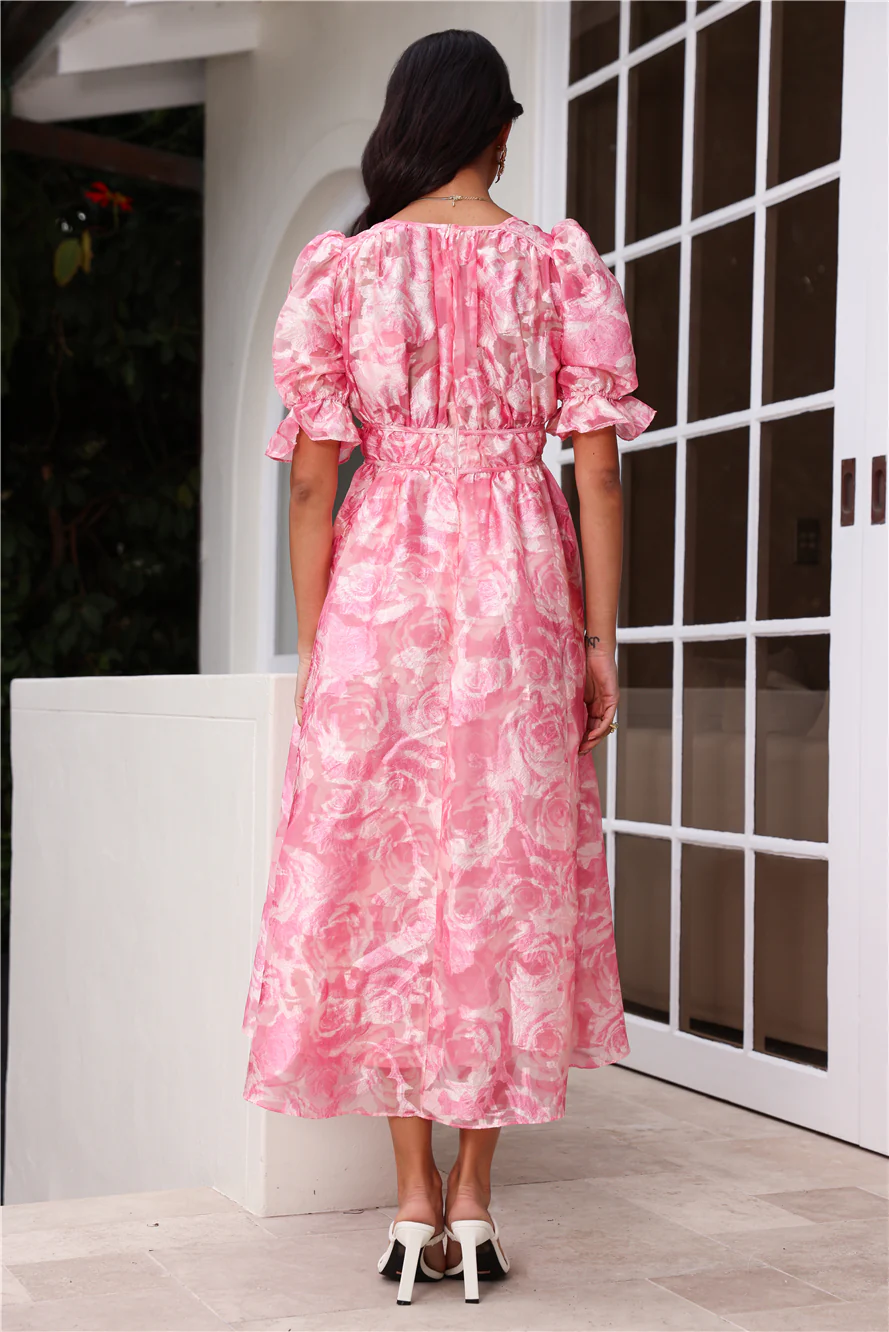 Statement To Make Puff Sleeve Midi Dress Pink