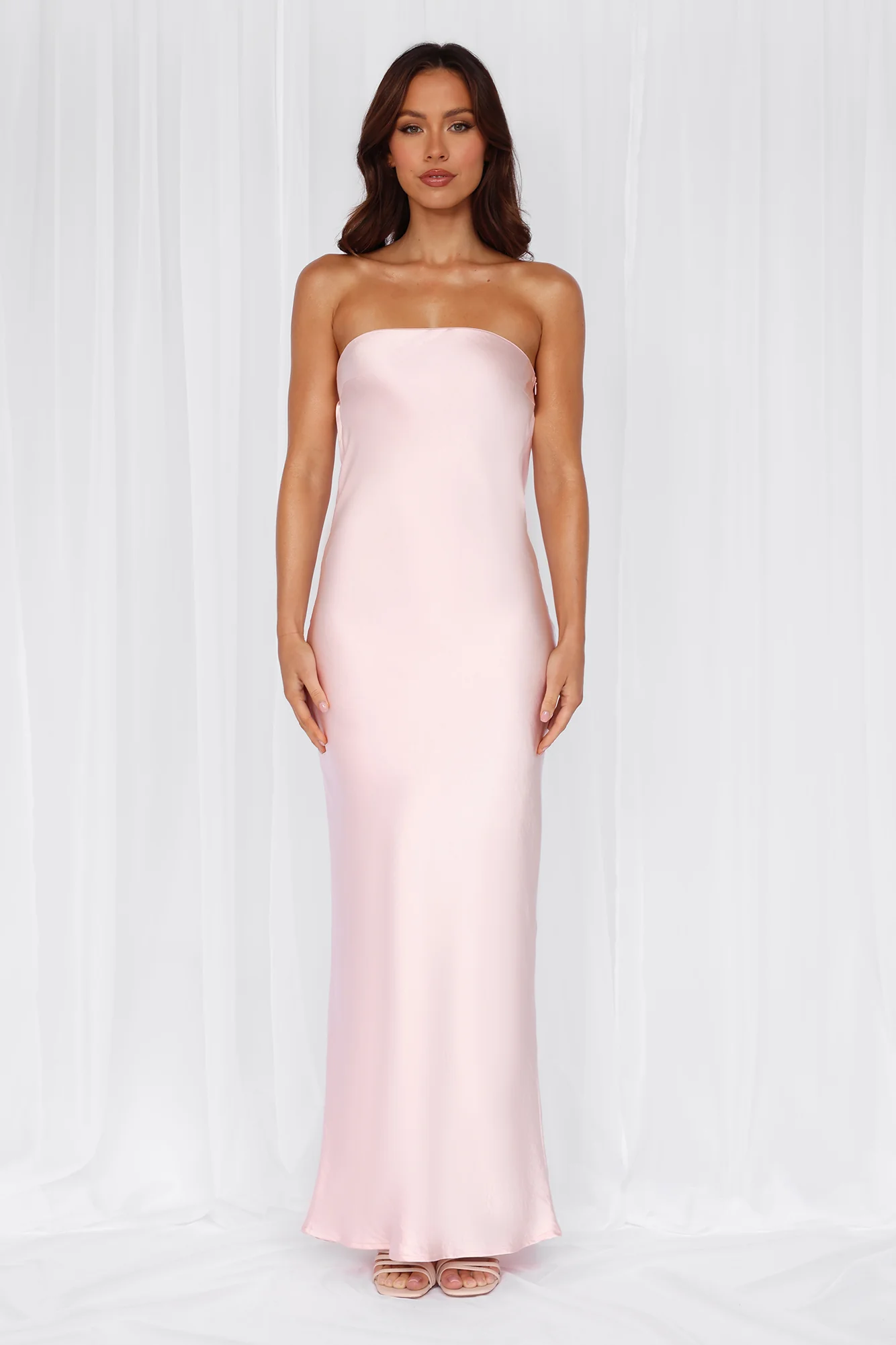 Beacnlady The Felicity Strapless Satin Maxi Dress Pink