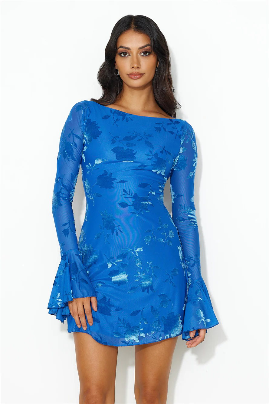 Golden Moon Long Sleeve Mini Dress Blue