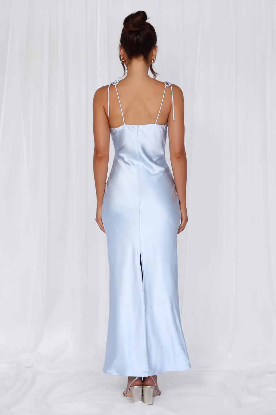 BEACNLADY The Penelope Cowl Satin Maxi Dress Blue