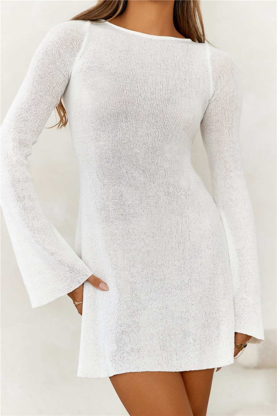 Beacnlady Chicest Vibe Knitted Long Sleeve Mini Dress Cream