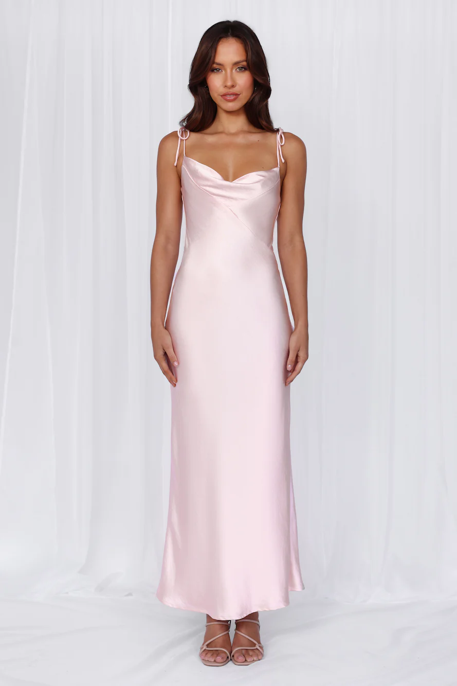 BEACNLADY The Penelope Cowl Satin Maxi Dress Pink