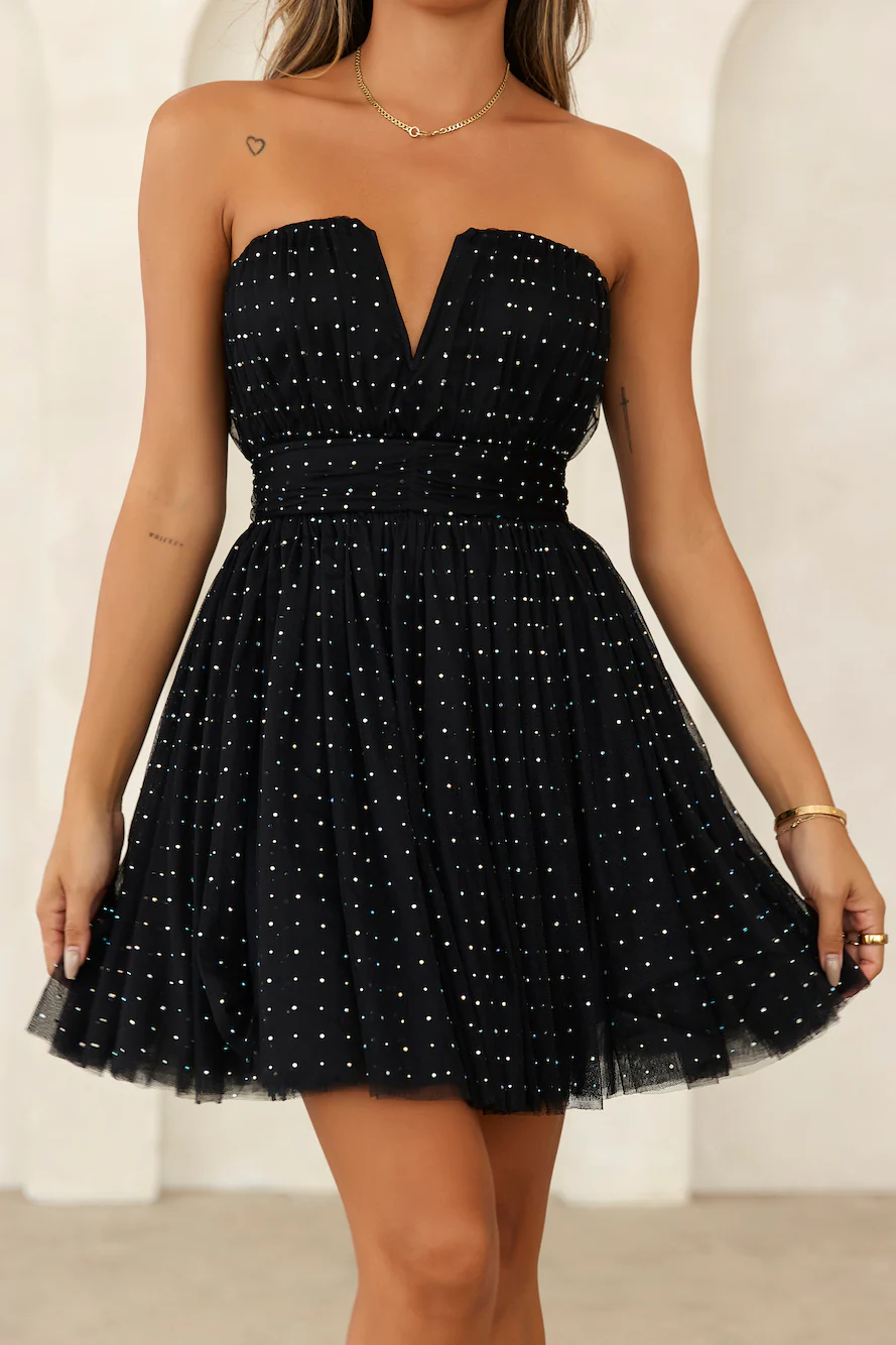 Twinkle Eyes Tulle Mini Dress Black