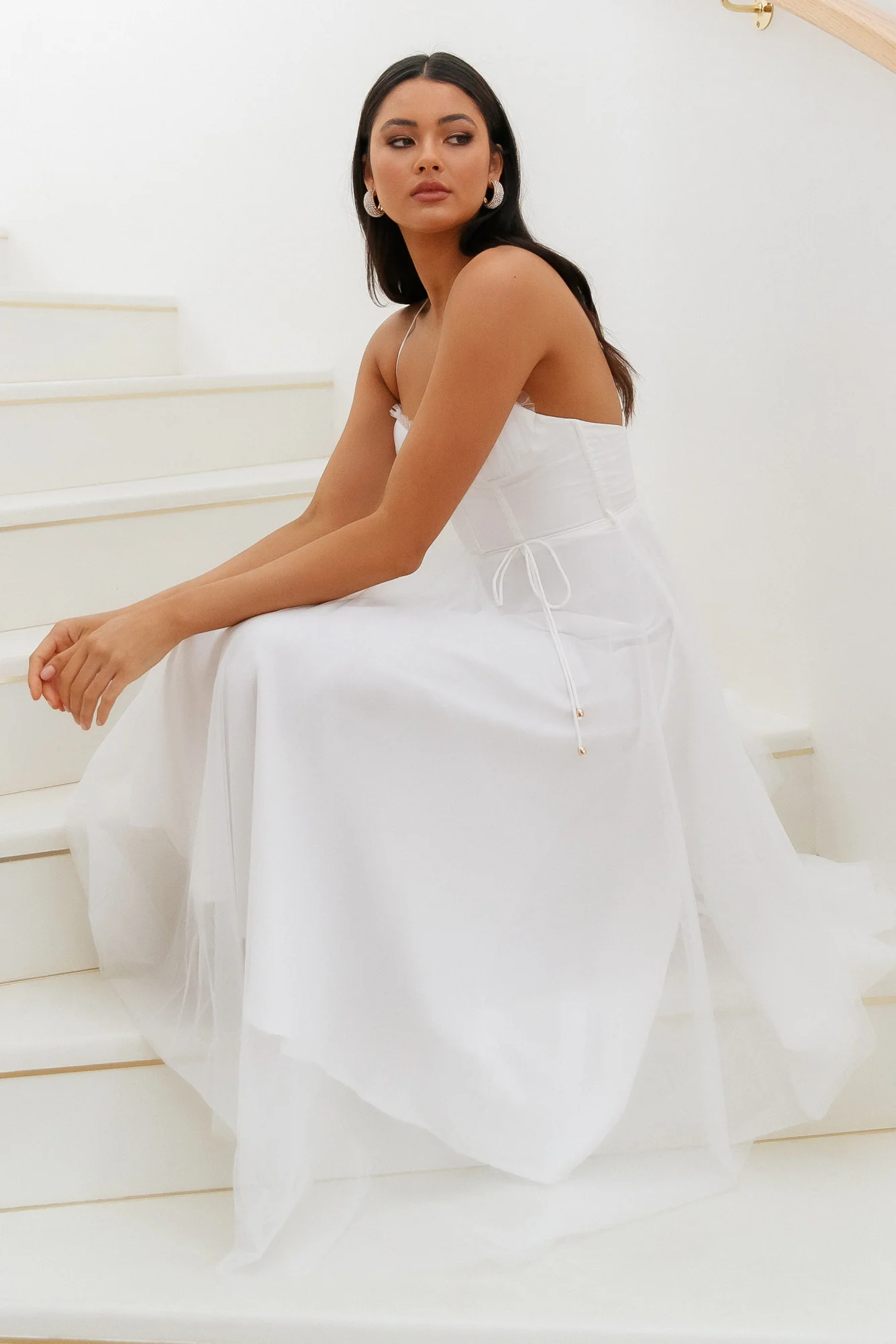 Wandering In The Light Tulle Midi Dress White