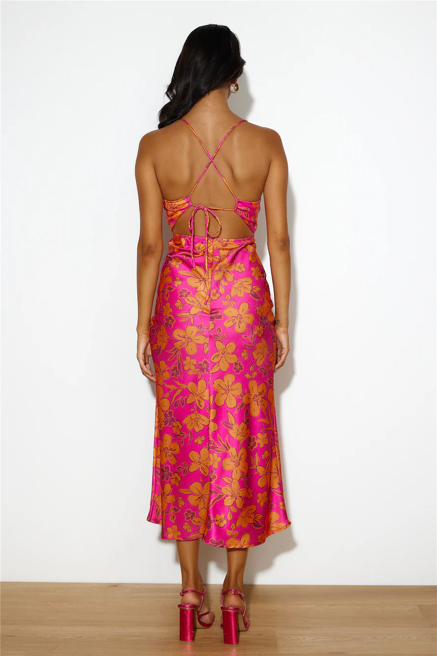 Florals On My Mind Satin Maxi Dress Pink