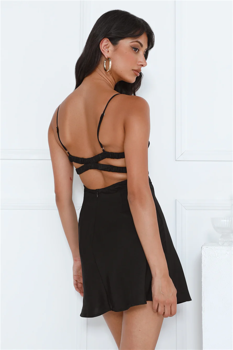 Into The Bloom Satin Mini Dress Black