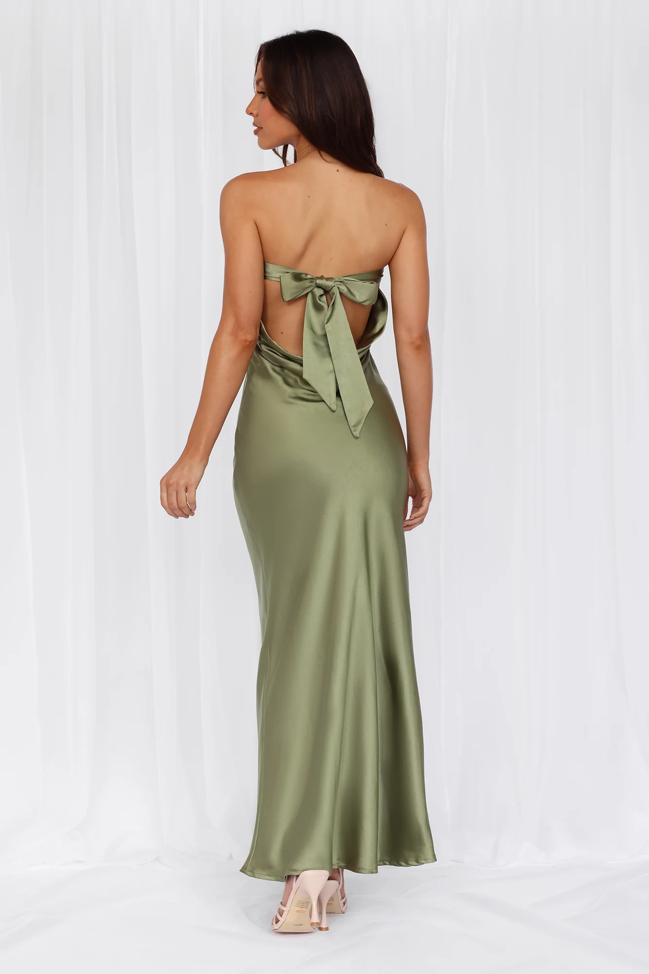 Beacnlady The Felicity Strapless Satin Maxi Dress Olive