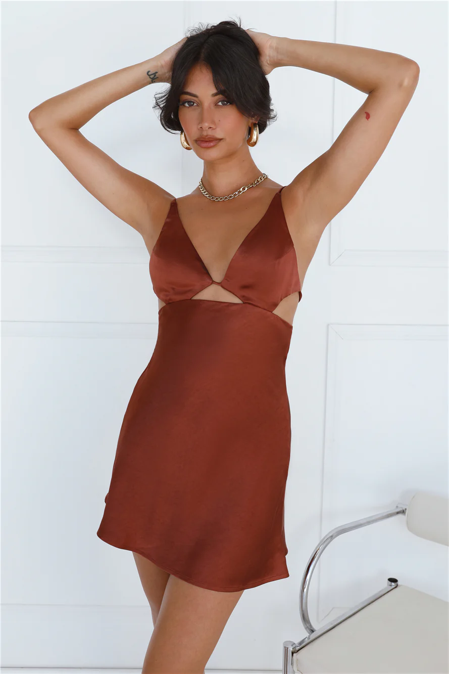 Silky Delight Satin Mini Dress Rust