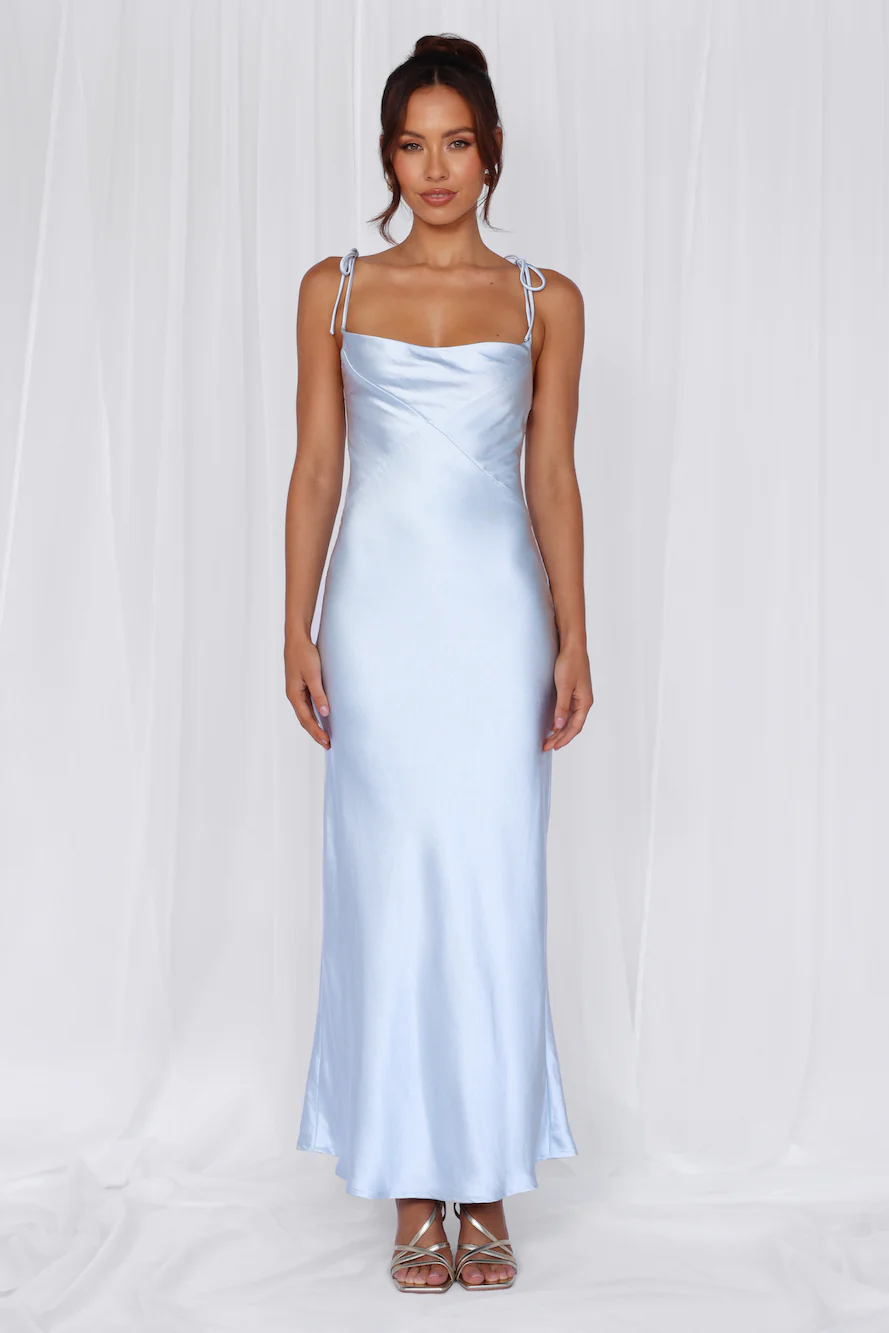 BEACNLADY The Penelope Cowl Satin Maxi Dress Blue