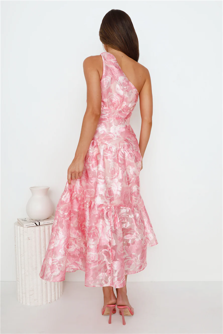 Fashion Blast One Shoulder Midi Dress Pink