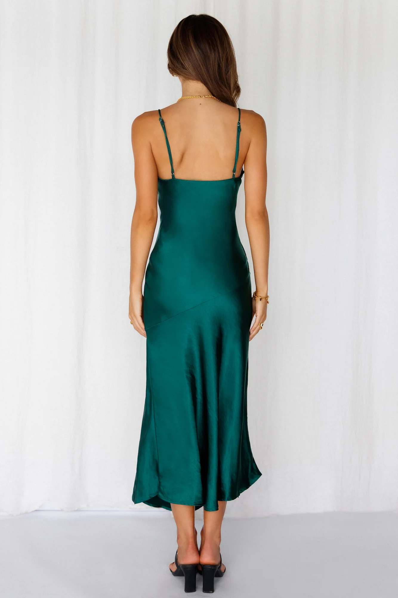 Lychee Martini Satin Midi Dress Forest Green