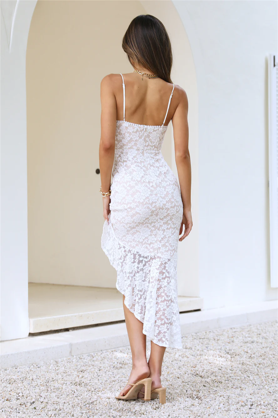 Lace On Her Midi Dress White