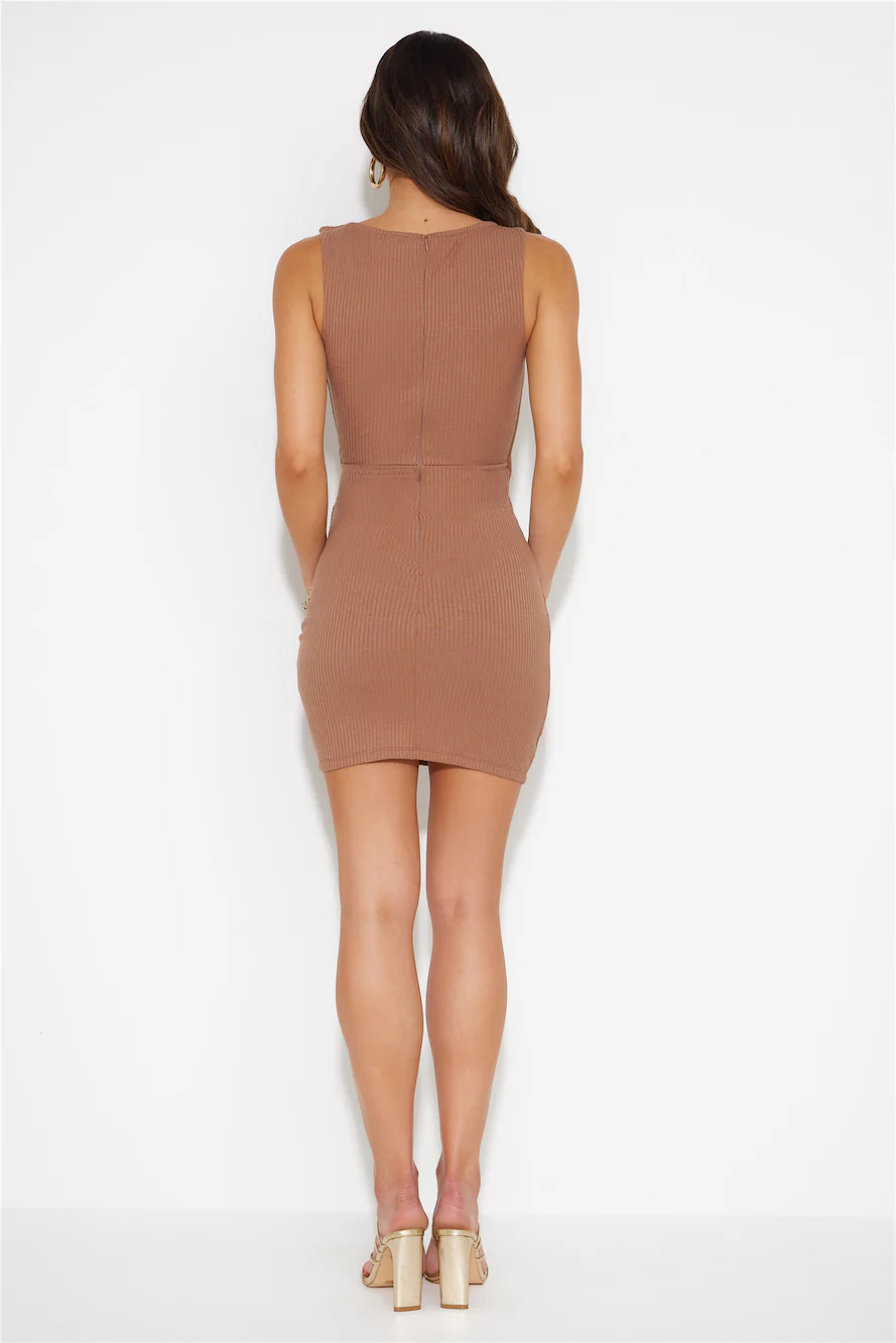 Feel The Mood Ribbed Mini Dress Brown