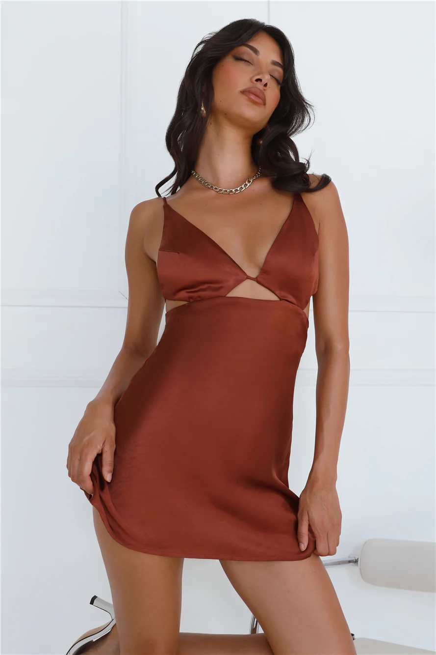 Silky Delight Satin Mini Dress Rust