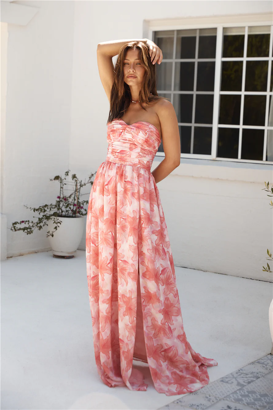 BEACNLADY Dainty Events Strapless Maxi Dress Pink