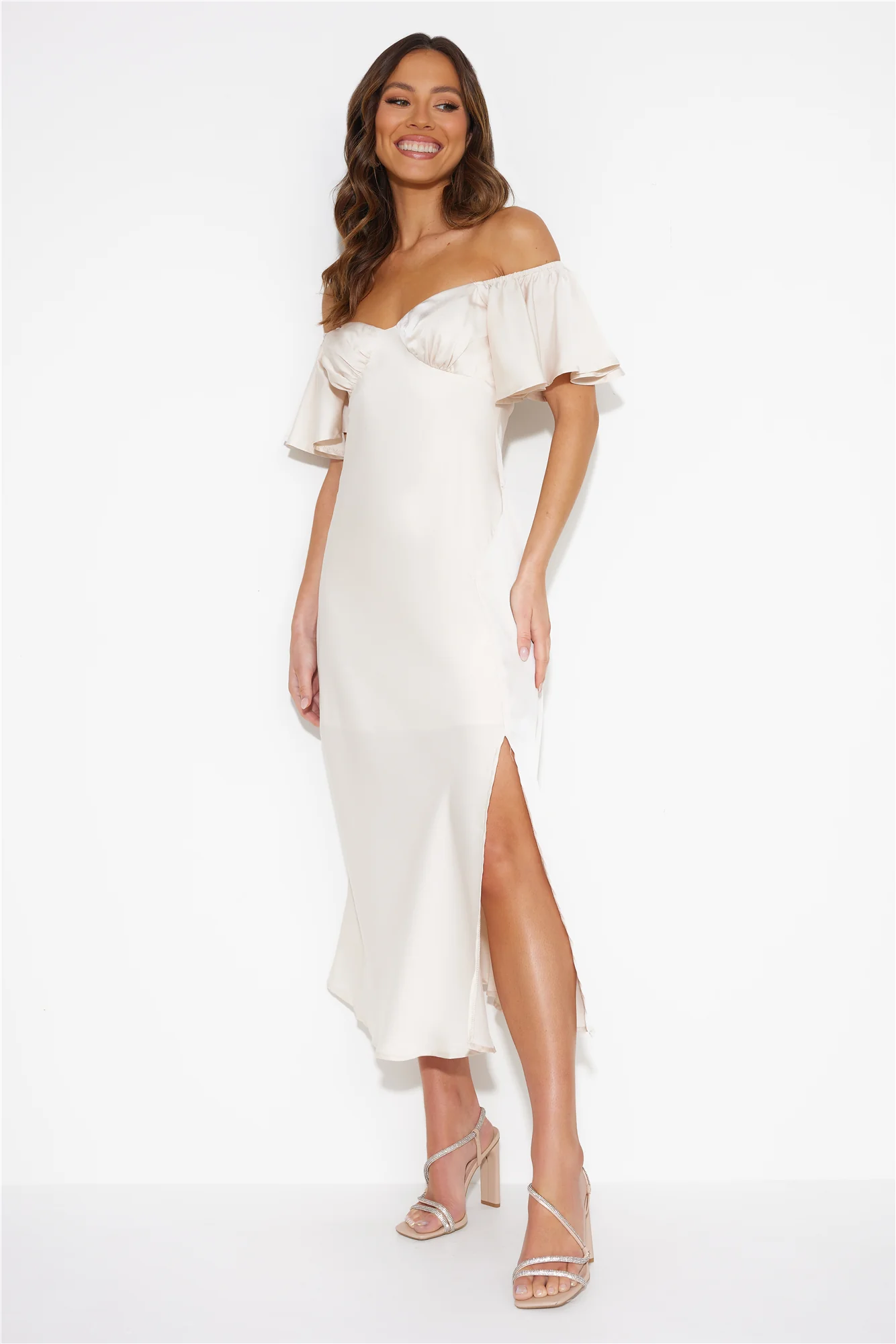 Romance In The Air Satin Midi Dress Ivory