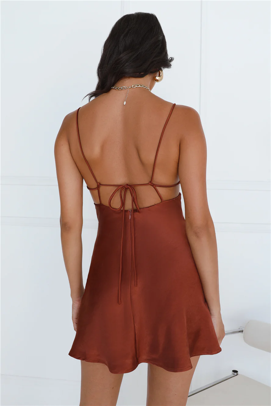Silky Delight Satin Mini Dress Rust